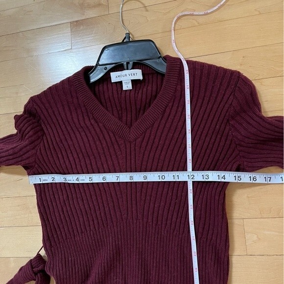 AMOUR VERT Mila Wool Ribbed Sweater Dress in Plum S - Picture 11 of 12